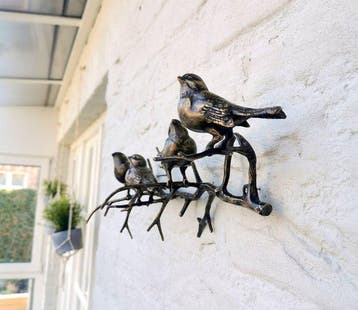 sculptuur, 4 vogels op tak - 18 cm - Brons, Antiek en Kunst