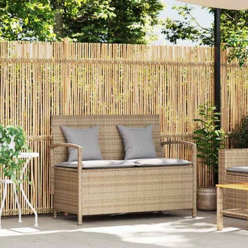vidaXL Tuinbank met kussen poly rattan beige, Verzenden, Nieuw