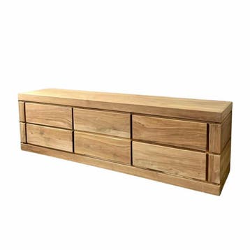 Tv-meubel plantage teak met 6 greeploze ladenTV meubels, Ophalen of Verzenden, Nieuw