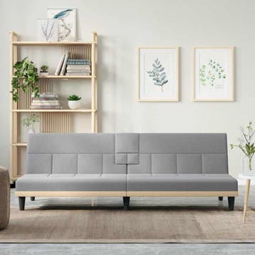 vidaXL Slaapbank met bekerhouders stof lichtgrijs, Verzenden, Nieuw, Stof, 200 tot 250 cm