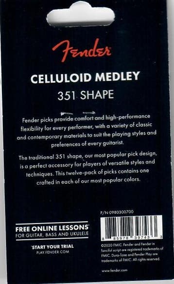 Fender 351 shape plectrum celluloid medley extra heavy 12x, Muziek en Instrumenten, Instrumenten | Toebehoren, Ophalen of Verzenden