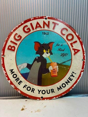 Big Giant Cola – Tom & Jerry – Rond metalen reclamebord –