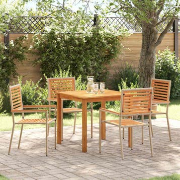 vidaXL Tuin eettafelset 5 st Beige Massief Acaciahout, Verzenden, Nieuw, 5 zitplaatsen