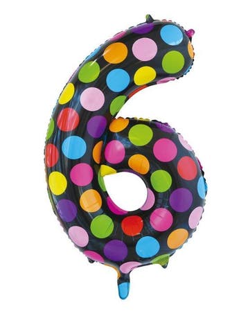 Folie Ballon Cijfer 6 gekleurd stippen 86 cm, Verzenden, Nieuw, Feestartikel, Verjaardag
