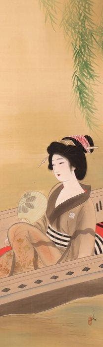 Zeer fraaie schilderij Bijin Enjoying Summer Breeze,