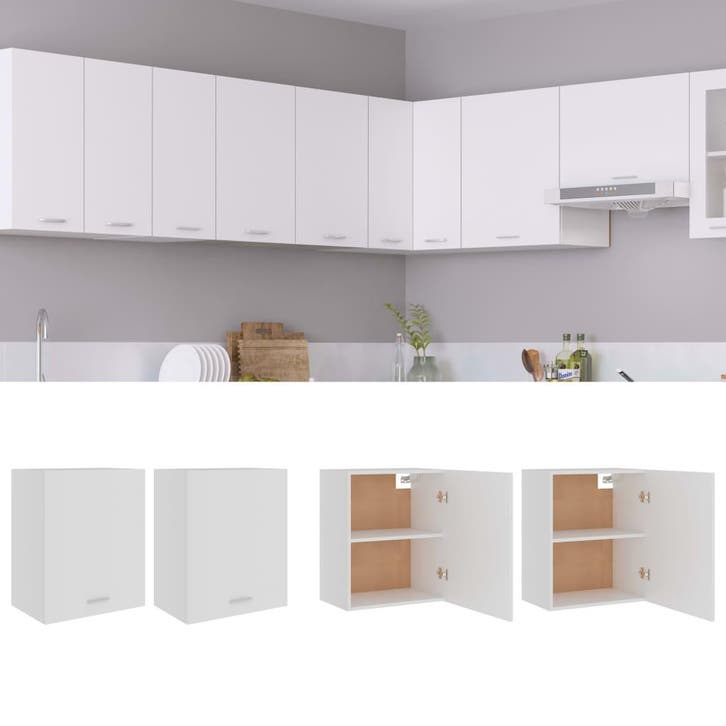 vidaXL Bovenkasten 2 st Lyon 50x31x60 cm bewerkt hout wit, Huis en Inrichting, Keuken | Keukenelementen, Wit, Nieuw, Verzenden