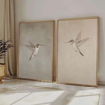 Set van 2 Frameloze Retro Kolibrie Canvas Posters - Landelij