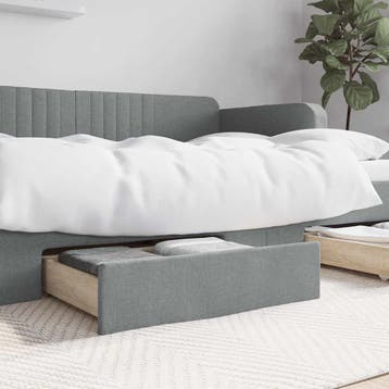 vidaXL Bedlades 2 st bewerkt hout en stof lichtgrijs, Verzenden, Nieuw, Grijs, Hout