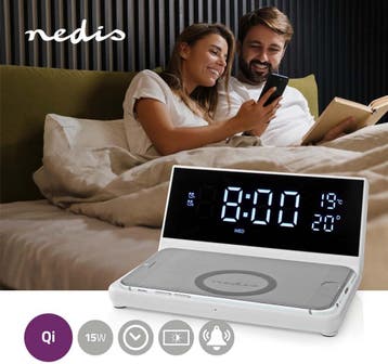Nedis Draadloze wekker, Qi-gecertificeerd, 5/7.5/10/15 W, US, Verzenden, Zo goed als nieuw