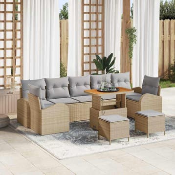 vidaXL Tuin Sofa Set 10 st 9-Aantal zitplaatsen Beige en, Verzenden, Nieuw, Rotan, Meer dan 8 zitplaatsen
