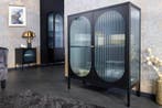 Moderne vitrinekast PARIS 110cm Zwart Goud Geruit Glas, Ophalen of Verzenden, Nieuw