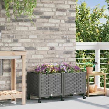 vidaXL Tuinschaal met wielen Lichtgrijs 80 x 40 x 48 cm PP, Verzenden, Nieuw, Minder dan 60 cm, 30 tot 60 cm