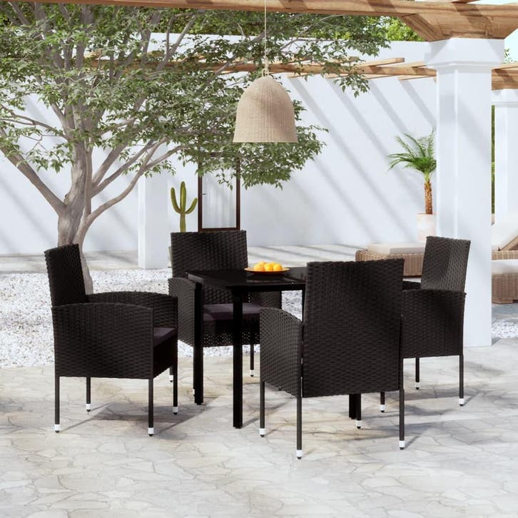 vidaXL 5-delige Tuinset zwart, Tuin en Terras, Tuinsets en Loungesets, Tuinset, Nieuw, 4 zitplaatsen, Rotan, Verzenden