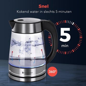 2dekans | KitchenBrothers Waterkoker - 1.7L - Glas - BPA, Ophalen of Verzenden, Zo goed als nieuw