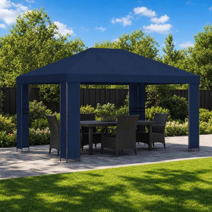vidaXL Paviljoen 4 × 3 m Blauw Polyester en staal 190 gsm, Tuin en Terras, Partytenten, Nieuw, Verzenden