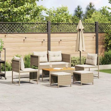 vidaXL Tuinbankenset 6 st Beige en Crème poly rattan, Verzenden, Nieuw, Rotan, 6 zitplaatsen