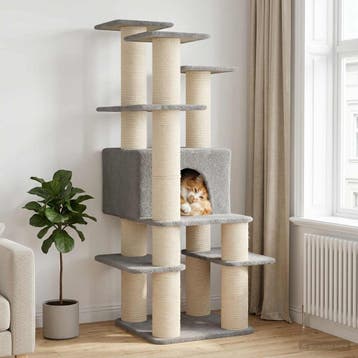 vidaXL Kattenboom met sisal krabpalen Lichtgrijs 161 cm, Dieren en Toebehoren, Verzenden, Nieuw