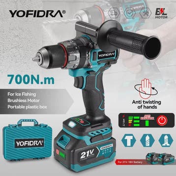 YOFIDRA Accuboormachine 18V-21V Brushless Motor, 13mm Boorho, Verzenden, Nieuw