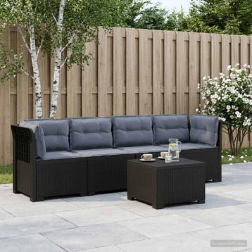 vidaXL 4-Persoons Tuin Sofa met Kussens Rieten Look PP, Verzenden, Nieuw