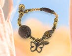 Elastische Biba armband oud goud en geel koper kleur vlinder, Ophalen of Verzenden, Nieuw, Overige typen