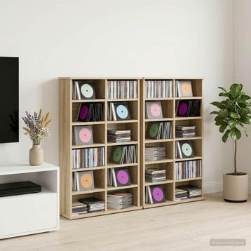 vidaXL CD Kast 2 st Sonoma Eiken 60 x 17 x 92 cm Bewerkt, Huis en Inrichting, Woonaccessoires | Cd- en Dvd-rekken, Verzenden, Nieuw