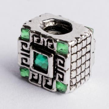 1 x Be Charmed kraal – vierkant met groene strass steentj., Ophalen of Verzenden, Nieuw, Kraal