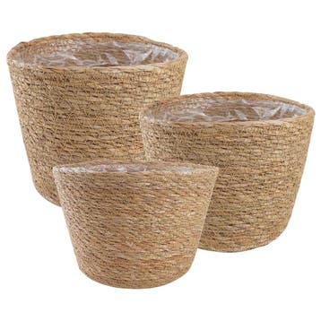 vidaXL Zeegras Plantenmanden 3 pcs Naturel Ø26 x 19 cm 100%, Verzenden, Nieuw, Minder dan 30 cm