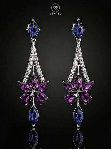 Marquise rhodoliet saffier oorbellen - 925 sterlingzilver -