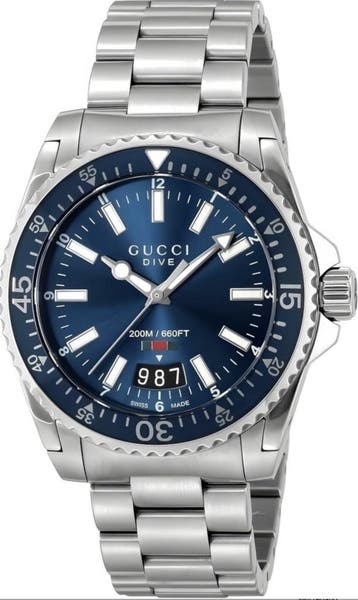 Gucci YA136311, Gucci, YA136311 blue dive watch, Grijs /, Nieuw