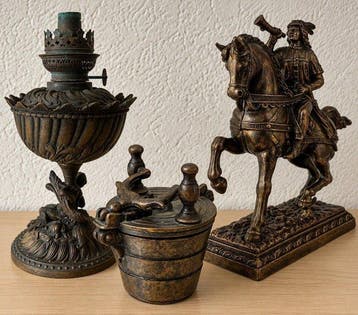 sculptuur, Lot de 3 objets dart décoratifs anciens - 18 cm, Antiek en Kunst