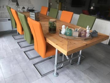 Leren keukenstoelen - met sledepoot - diverse kleuren leer, Huis en Inrichting, Ophalen of Verzenden, Nieuw, Leer