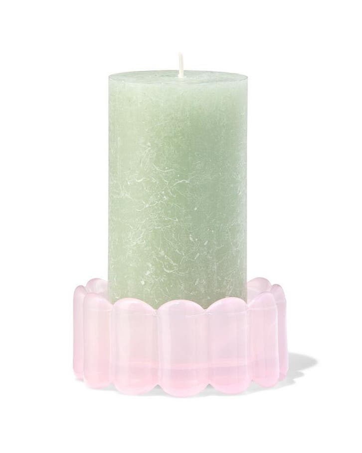 HEMA Kaarsonderzetter 10x4.5cm glas ribbel roze, Huis en Inrichting, Woonaccessoires | Kandelaars en Kaarsen, Nieuw, Verzenden
