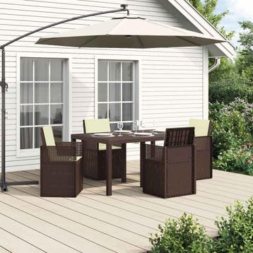 vidaXL Tuin eettafelset met kussen 5 pcs Bruin en, Verzenden, Nieuw, Textileen, 5 zitplaatsen