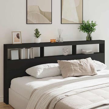 vidaXL Hoofdbordkast met LED-verlichting 220x17x102 cm zwart, Verzenden, Nieuw, Zwart, Hout