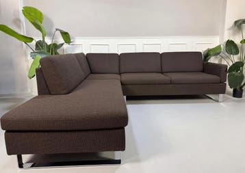 Brühl Alba Designer Hoekbank Bruin Stof Slaapfunctie, Hoekbank, Ophalen of Verzenden, Zo goed als nieuw, Stof