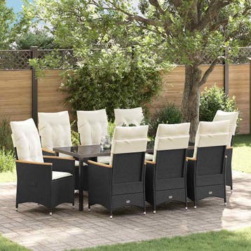 vidaXL Tuin eettafelset 9 st Zwart poly rattan, Verzenden, Nieuw, Rotan, Meer dan 8 zitplaatsen