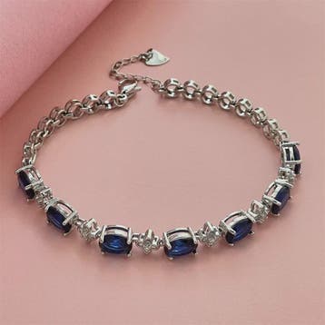 925 Sterling Zilveren Armband met Donkerblauwe Edelstenen -, Verzenden, Nieuw