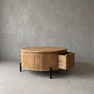 Salontafel Cortese teak rond - Hout / 100 x 100 x 45 cm |, Ophalen of Verzenden, Nieuw