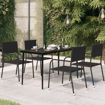 vidaXL Tuintafel 140x70x74 cm staal en glas zwart, Verzenden, Nieuw, Metaal