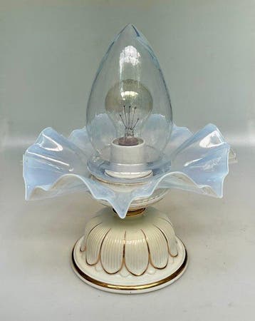 Plafondlamp - Porselein, Geblazen Glas - Zeldzame Artdeco