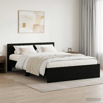 vidaXL Bedframe met hoofdbord Zwart eiken 140 x 190 cm, Verzenden, Zwart, Hout, Nieuw