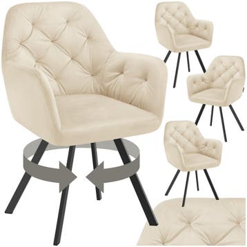 Fluwelen draaistoel Lucia, gestoffeerd - crème, Set van 4, Verzenden, Nieuw