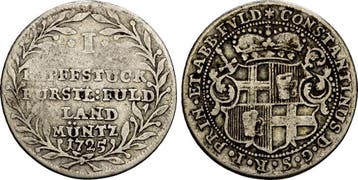 1 Kopfstueck zu 20 Kreuzer 1725 Fulda Bistum: Konstantin..., Verzenden