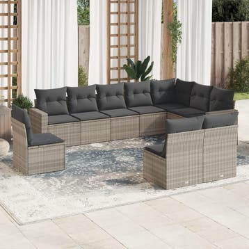 vidaXL 10-delige Loungeset met kussens poly rattan, Verzenden, Nieuw, Loungeset