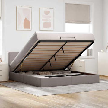 vidaXL Bed poef met matras en LEDs 180x200 cm stof taupe, Eenpersoons, Verzenden, Nieuw, 80 cm