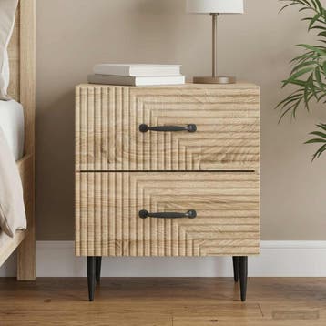 vidaXL Nachtkastje Sonoma Eiken 43 x 34,5 x 47,5 cm Bewerkt, Minder dan 45 cm, Verzenden, Nieuw, Minder dan 55 cm