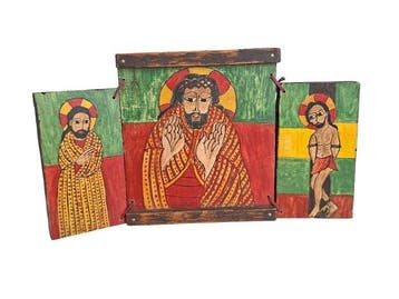 Reis-icoon - Jezus - Hout - Drieluik - Koptisch