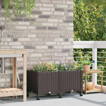 vidaXL Tuinschaal met wielen Bruin 80 x 40 x 44 cm PP, Verzenden, Nieuw, Minder dan 60 cm, 30 tot 60 cm