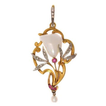 Hanger - 18 karaat Geel goud - Diamant - Parel, Robijn,