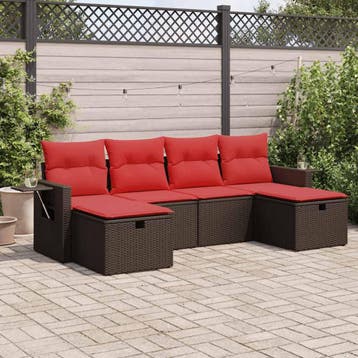 vidaXL 6-delige Loungeset met kussens poly rattan bruin, Verzenden, Nieuw, Loungeset
